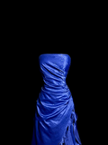 Vintage Ball Gown Strapless Royal Blue Satin Beaded Long Prom Dress Party Dress Graduation Dresses HZ1121
