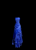 Vintage Ball Gown Strapless Royal Blue Satin Beaded Long Prom Dress Party Dress Graduation Dresses HZ1121