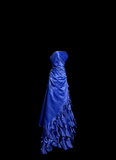 Vintage Ball Gown Strapless Royal Blue Satin Beaded Long Prom Dress Party Dress Graduation Dresses HZ1121