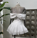Cute A line Off The Shoulder White Chiffon Summer Homecoming Dress Hoco Dress Mini 16th Birthday Outfit Cocktail Dresses HZ1121