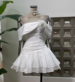 Cute A line Off The Shoulder White Chiffon Summer Homecoming Dress Hoco Dress Mini 16th Birthday Outfit Cocktail Dresses HZ1121