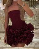 Sexy Sheath Strapless Burgundy Satin Short Homecoming Dress Summer Hoco Dresses Cocktail Dress Birthday Outfits HZ1121
