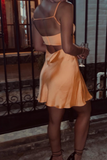 Simple Sheath Straps Orange Short Homecoming Dress Summer Hoco Dresses Cocktail Dress Birthday Outfits HZ1121