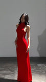 Pretty Sheath High Neck Red Party Dresses Formal Summer Wedding Guest Dresses Wedding Guest Outfits HZ1121
