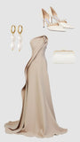 Gorgeous Mermaid One Shoulder Champagne Prom Dresses Formal Summer Wedding Guest Dresses Wedding Guest Outfits HZ1121