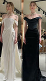 Elegant Sheath Off The Shoulder Long Prom Dresses Formal Summer Wedding Guest Dresses Wedding Guest Outfits HZ1121