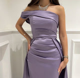 Pretty Mermaid One Shoulder Lilac Satin Party Dresses Formal Summer Wedding Guest Dresses Wedding Guest Outfits HZ1121