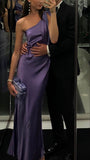 Gorgeous Mermaid One Shoulder Grape Satin Prom Dresses Formal Summer Wedding Guest Dresses Wedding Guest Outfits HZ1121