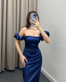Pretty Mermaid Off The Shoulder Blue Split Evening Party Dresses Formal Summer Wedding Guest Dresses Wedding Guest Outfits HZ1121