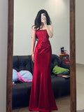 Elegant Sheath Strapless Red Satin Prom Dresses Formal Summer Wedding Guest Dresses Wedding Guest Outfits HZ1121