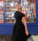 Gorgeous Ball Gown Off The Shoulder Black Satin Prom Dresses Formal Summer Wedding Guest Dresses Wedding Guest Outfits HZ1121