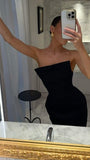 Simple Sheath Strapless Black Prom Dresses Formal Summer Wedding Guest Dresses Wedding Guest Outfits HZ1121