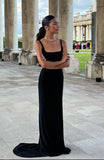 Simple Sheath Square Neck Black Evening Dresses Formal Summer Wedding Guest Dresses Wedding Guest Outfits HZ1121