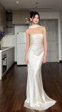 Simple Sheath Strapless Ivory Night Dinner Evening Dresses Formal Summer Wedding Guest Dresses With Scarf Wedding Guest Outfits HZ1121