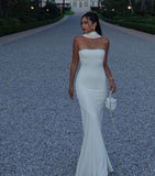 Pretty Sheath Strapless White Night Dinner Evening Dresses Formal Summer Wedding Guest Dresses With Scarf Wedding Guest Outfits HZ1121