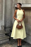 Pretty A line Scoop Neck Yellow Night Dinner Evening Dresses Formal Summer Wedding Guest Dresses Wedding Guest Outfits HZ1121