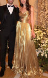 Simple A Line Spaghetti Straps Gold Night Dinner Evening Dresses Formal Summer Wedding Guest Dresses With Scarf Wedding Guest Outfits HZ1121