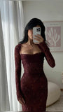 Simple Sheath Spaghetti Straps Burgundy Lace Prom Dresses Formal Summer Wedding Guest Dresses Wedding Guest Outfits HZ1121