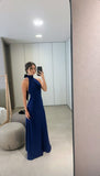 Sexy A line High Neck Royal Blue Satin Prom Dresses Formal Summer Wedding Guest Dress Wedding Guest Outfits HZ1121