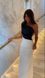 Classy A line One Shoulder Black Prom Dresses Formal Summer Wedding Guest Dresses Wedding Guest Outfit HZ1121