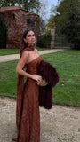 Pretty A line Strapless Brown Lace Night Dinner Evening Dresses Formal Summer Wedding Guest Dresses Wedding Guest Outfits HZ1121