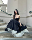 Sexy Ball Gown Spaghetti Straps Black Satin Prom Dresses Formal Summer Wedding Guest Dress Wedding Guest Outfits HZ1121
