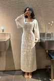 Classy Sheath Square Neck Long Prom Dresses Formal Summer Wedding Guest Dresses Wedding Guest Outfit HZ1121