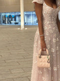 Classy A line Square Neck Long Pink Prom Dresses Formal Summer Wedding Guest Dresses Wedding Guest Outfit HZ1121
