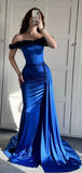 Sexy Mermaid Off The Shoulder Royal Blue Satin Prom Dresses Formal Summer Wedding Guest Dresses Wedding Guest Outfits HZ1121