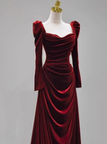 Classy Mermaid Sweetheart Burgundy Velvet Long Prom Dresses Summer Wedding Guest Dresses Wedding Guest Outfits HZ1121