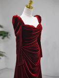 Classy Mermaid Sweetheart Burgundy Velvet Long Prom Dresses Summer Wedding Guest Dresses Wedding Guest Outfits HZ1121