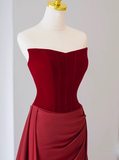 Gorgeous Sheath Strapless Satin Prom Dresses Formal Summer Wedding Guest Dresses Wedding Guest Outfits With Scarf HZ1121