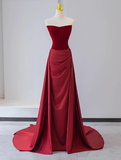 Gorgeous Sheath Strapless Satin Prom Dresses Formal Summer Wedding Guest Dresses Wedding Guest Outfits With Scarf HZ1121