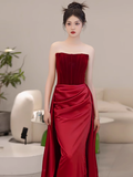 Gorgeous Sheath Strapless Satin Prom Dresses Formal Summer Wedding Guest Dresses Wedding Guest Outfits With Scarf HZ1121