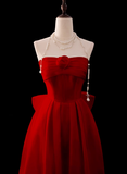 Gorgeous Ball Gown Strapless Red Prom Dresses Formal Summer Wedding Guest Dresses Wedding Guest Outfits With Scarf HZ1121