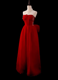 Gorgeous Ball Gown Strapless Red Prom Dresses Formal Summer Wedding Guest Dresses Wedding Guest Outfits With Scarf HZ1121