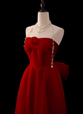 Gorgeous Ball Gown Strapless Red Prom Dresses Formal Summer Wedding Guest Dresses Wedding Guest Outfits With Scarf HZ1121