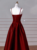 Classy A line Spaghetti Straps Sleeveless Satin Prom Dresses Red Summer Wedding Guest Dresses Wedding Guest Outfits HZ1121