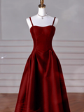 Classy A line Spaghetti Straps Sleeveless Satin Prom Dresses Red Summer Wedding Guest Dresses Wedding Guest Outfits HZ1121