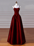 Classy A line Spaghetti Straps Sleeveless Satin Prom Dresses Red Summer Wedding Guest Dresses Wedding Guest Outfits HZ1121