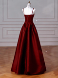 Classy A line Spaghetti Straps Sleeveless Satin Prom Dresses Red Summer Wedding Guest Dresses Wedding Guest Outfits HZ1121