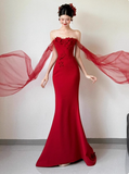 Pretty Mermaid Strapless Burgundy Prom Dresses Formal Summer Wedding Guest Dresses Wedding Guest Outfits HZ1121