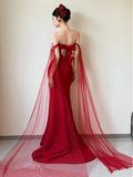 Pretty Mermaid Strapless Burgundy Prom Dresses Formal Summer Wedding Guest Dresses Wedding Guest Outfits HZ1121