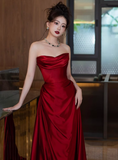 Elegant Sheath Sweetheart Burgundy Satin Prom Dresses Formal Summer Wedding Guest Dresses Wedding Guest Outfits HZ1121