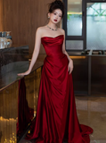Elegant Sheath Sweetheart Burgundy Satin Prom Dresses Formal Summer Wedding Guest Dresses Wedding Guest Outfits HZ1121