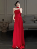 Gorgeous Sheath Strapless Red Chiffon Slit Prom Dresses Formal Summer Wedding Guest Dresses Wedding Guest Outfits HZ1121