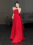 Gorgeous Sheath Strapless Red Chiffon Slit Prom Dresses Formal Summer Wedding Guest Dresses Wedding Guest Outfits HZ1121