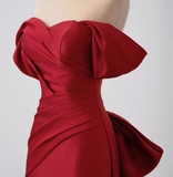 Elegant Mermaid Off The Shoulder Red Satin Prom Dresses Formal Summer Wedding Guest Dresses Wedding Guest Outfits HZ1121