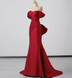 Elegant Mermaid Off The Shoulder Red Satin Prom Dresses Formal Summer Wedding Guest Dresses Wedding Guest Outfits HZ1121