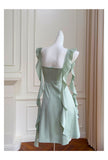 Sexy A line Square Mint Green Satin Short Homecoming Dress Summer Hoco Dresses Cocktail Dress Birthday Outfits HZ1121